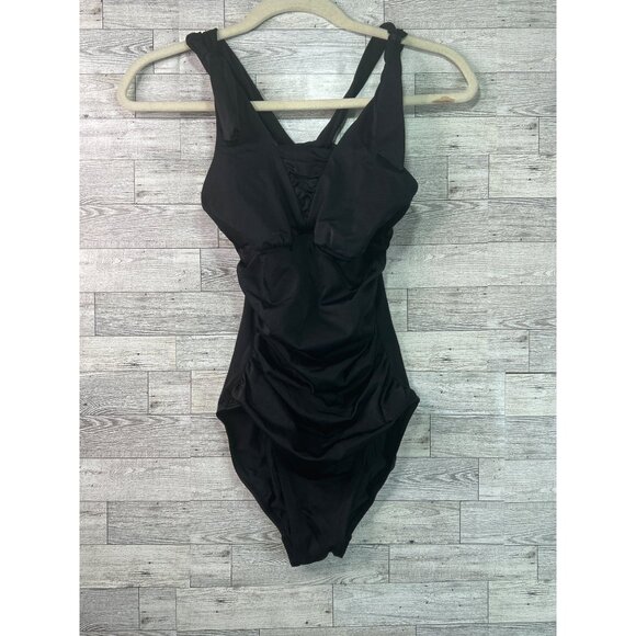 Mod Bod Black‎ Swimsuit Women's size XS Marilyn One-Piece Ruched Design V-Neck - Picture 1 of 7